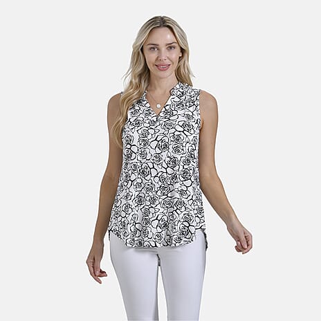 - Maisi Rose Pattern Sleeveless Relax Fit Blouse (Size - M) - White - Black