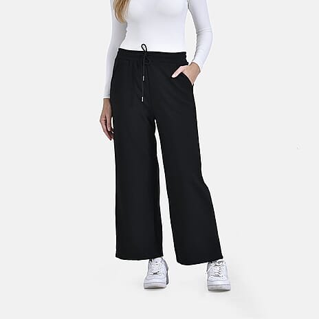 & Maisi Casual Wide Leg Trousers (Size 24 to 26) - Black