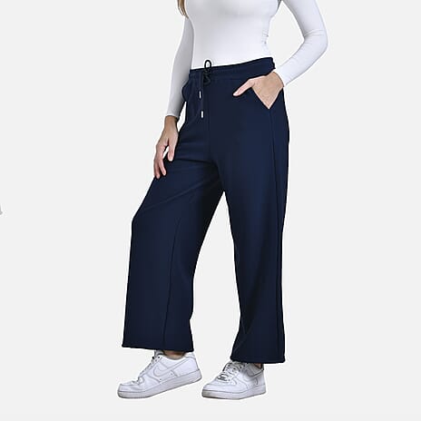 & Maisi Casual Wide Leg Trousers (Size 12 to 14) - Navy