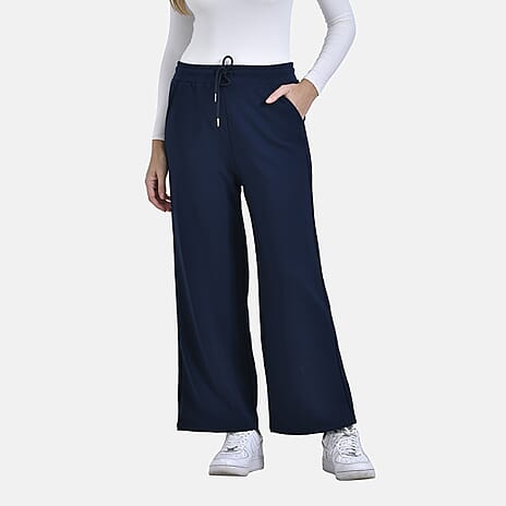 & Maisi Casual Wide Leg Trousers (Size 12 to 14) - Navy