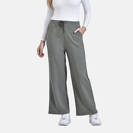 & Maisi Casual Wide Leg Trousers (Size 16 to 18) - Olive Green