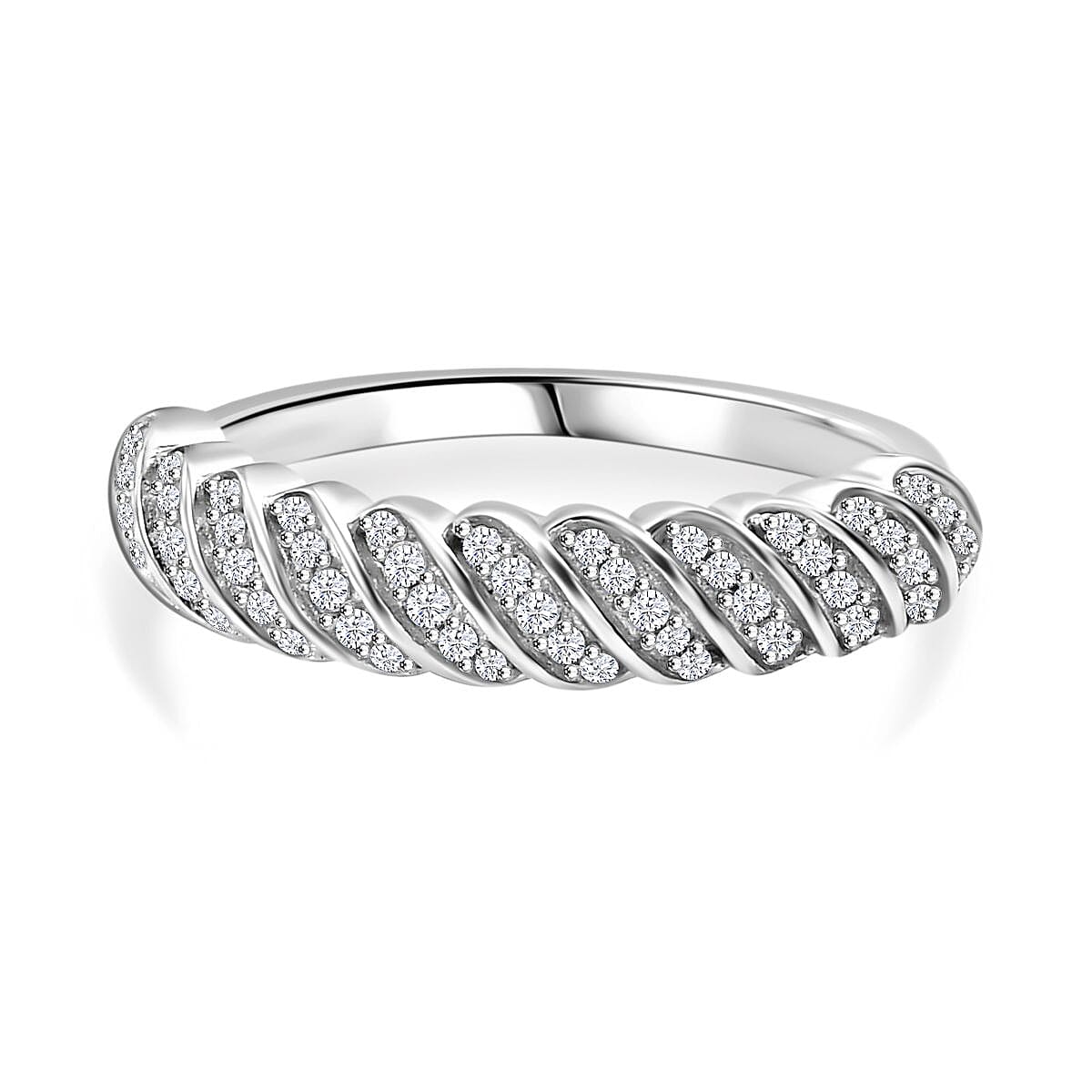 Diamond Band Ring in Rhodium Overlay Sterling Silver