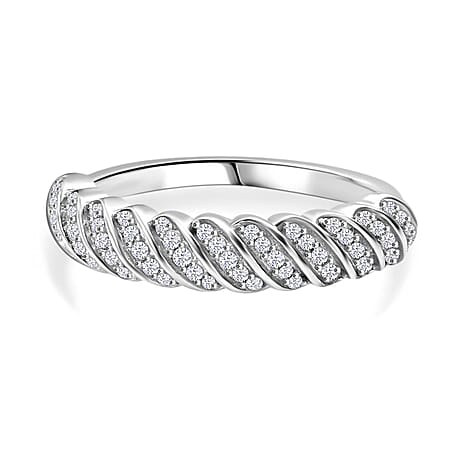 White Diamond Band Ring in Rhodium Overlay Sterling Silver 0.25 Ct.