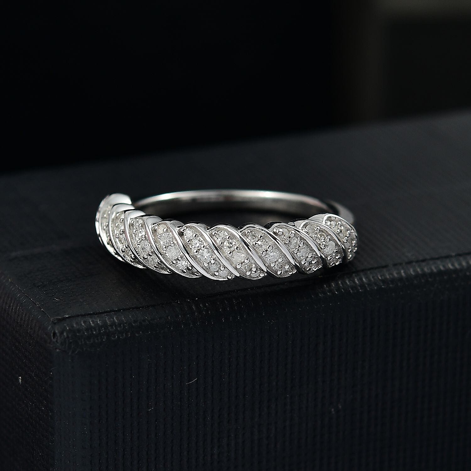 Diamond Band Ring in Rhodium Overlay Sterling Silver