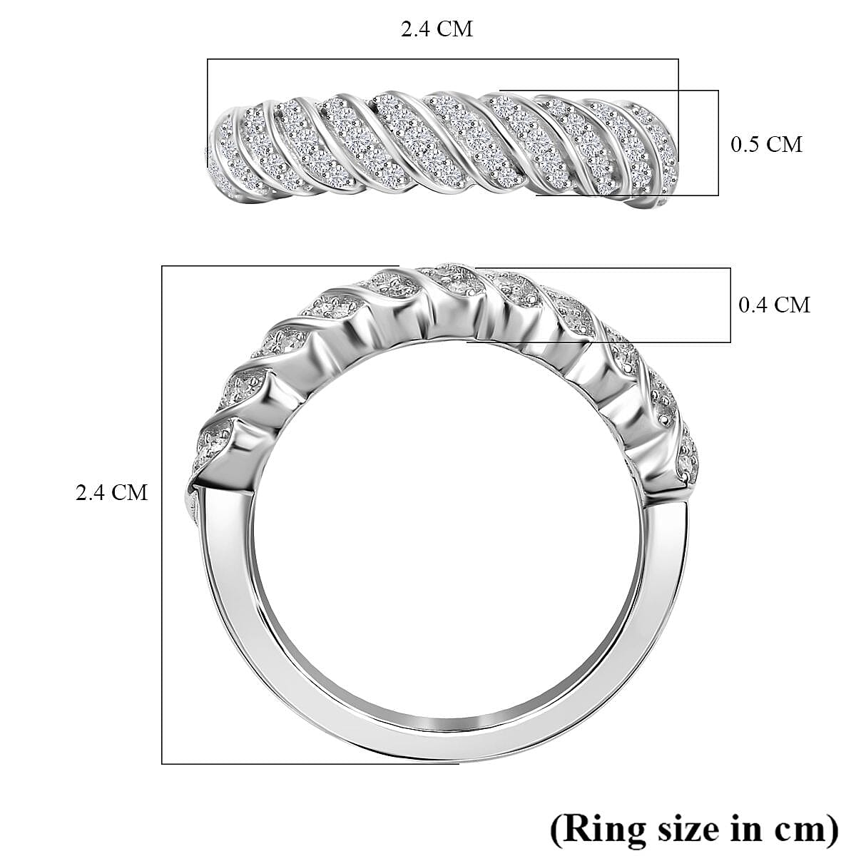 Diamond Band Ring in Rhodium Overlay Sterling Silver