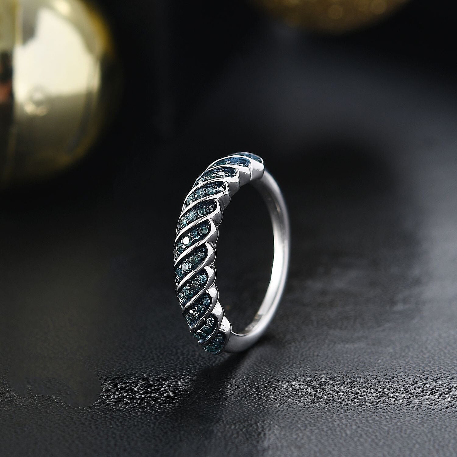 Diamond Band Ring in Rhodium Overlay Sterling Silver