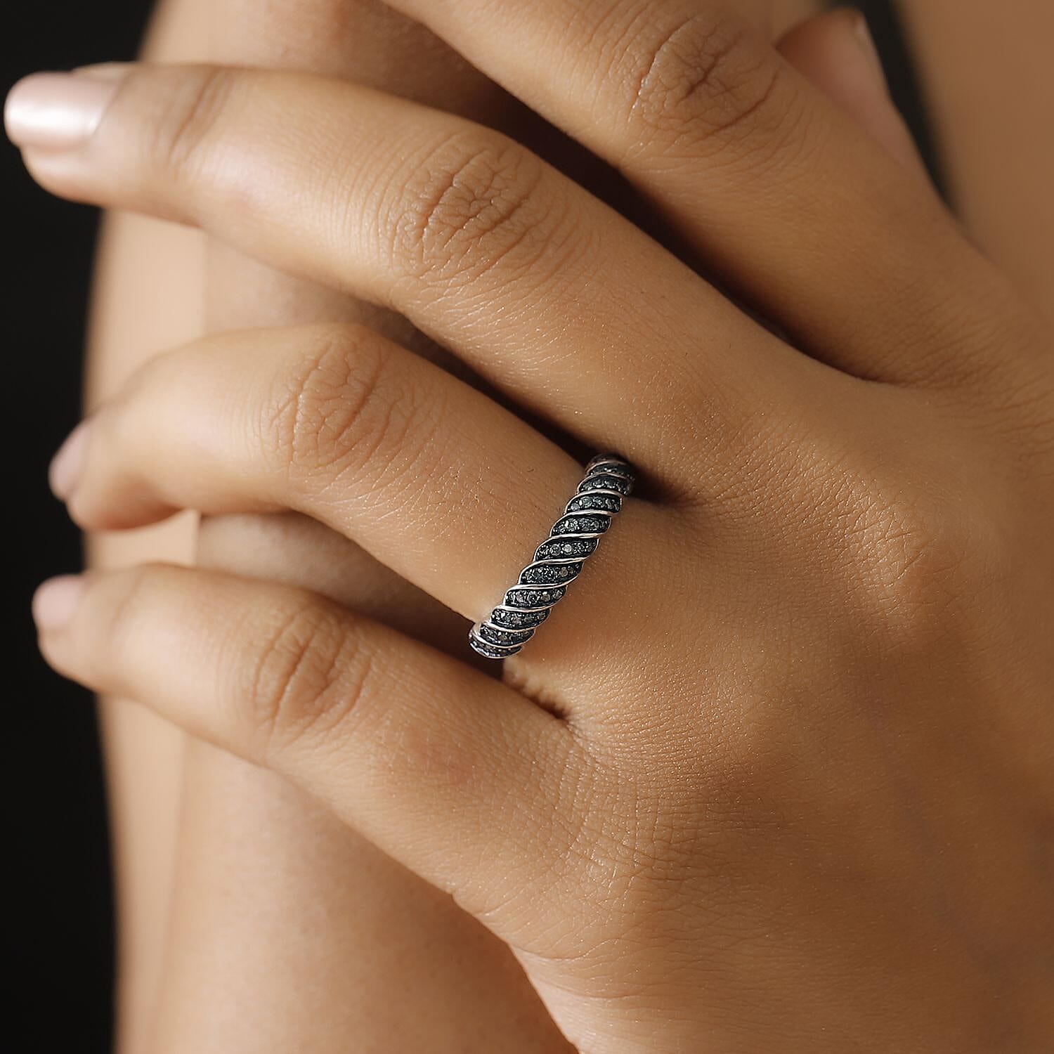 Diamond Band Ring in Rhodium Overlay Sterling Silver