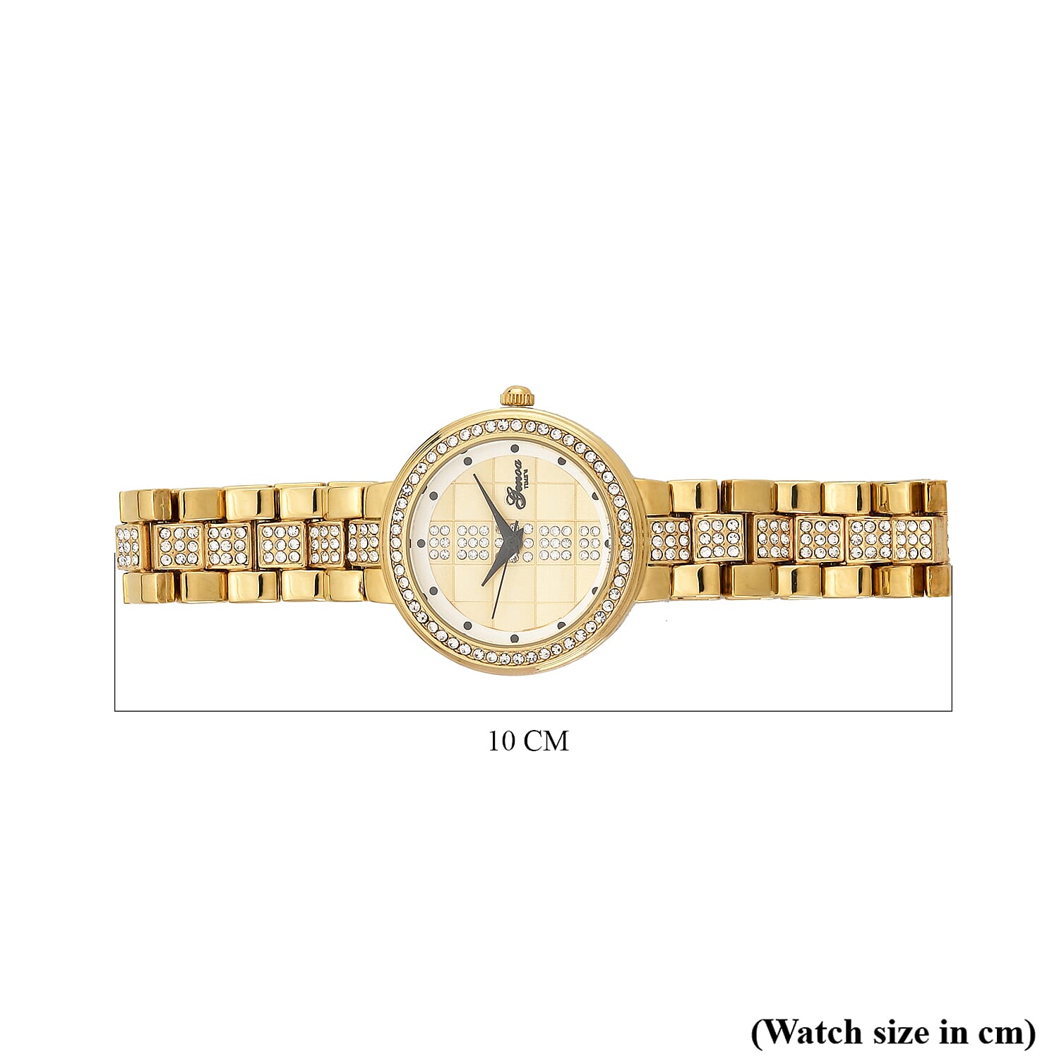 GENOA TIME V2 Miyota 2035 Japan Movement 3ATM Water Resistant White Crystal & Gold Dial Watch with Gold Colour Chain Strap