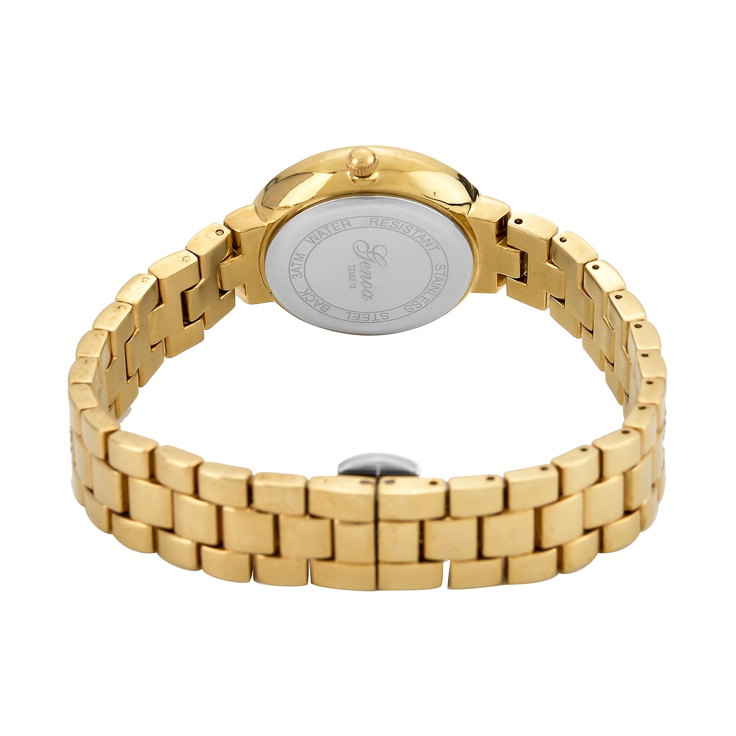 GENOA TIME V2 Miyota 2035 Japan Movement 3ATM Water Resistant White Crystal & Gold Dial Watch with Gold Colour Chain Strap