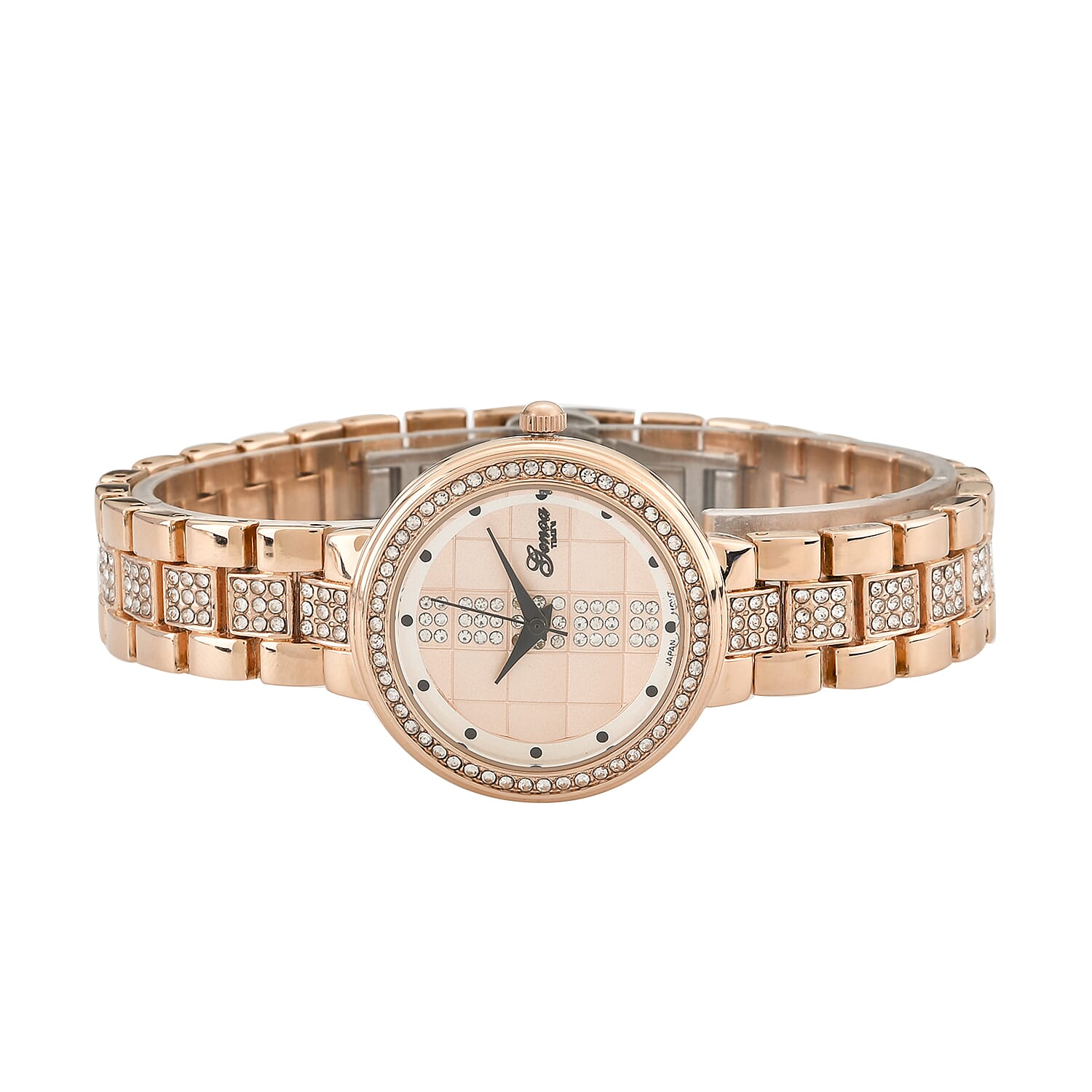 GENOA TIME V2 Miyota 2035 Japan Movement 3ATM Water Resistant White Crystal & Rose Gold Dial Watch with Rose Gold Colour Chain Strap