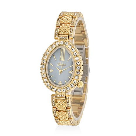 GENOA TIME V2 Miyota 2035 Japan Movement 3ATM Water Resistant White Crystal & Green MOP Dial Watch with Gold Colour Carving Strap