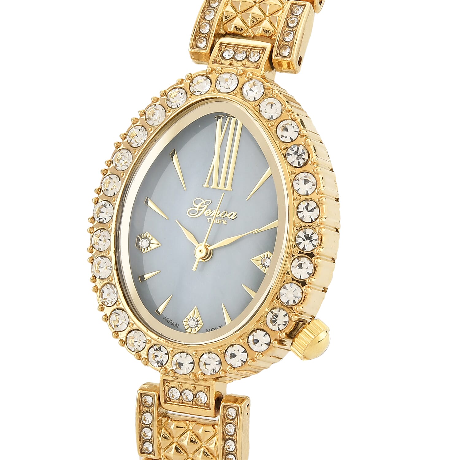 GENOA TIME V2 Miyota 2035 Japan Movement 3ATM Water Resistant White Crystal & Green MOP Dial Watch with Gold Colour Carving Strap