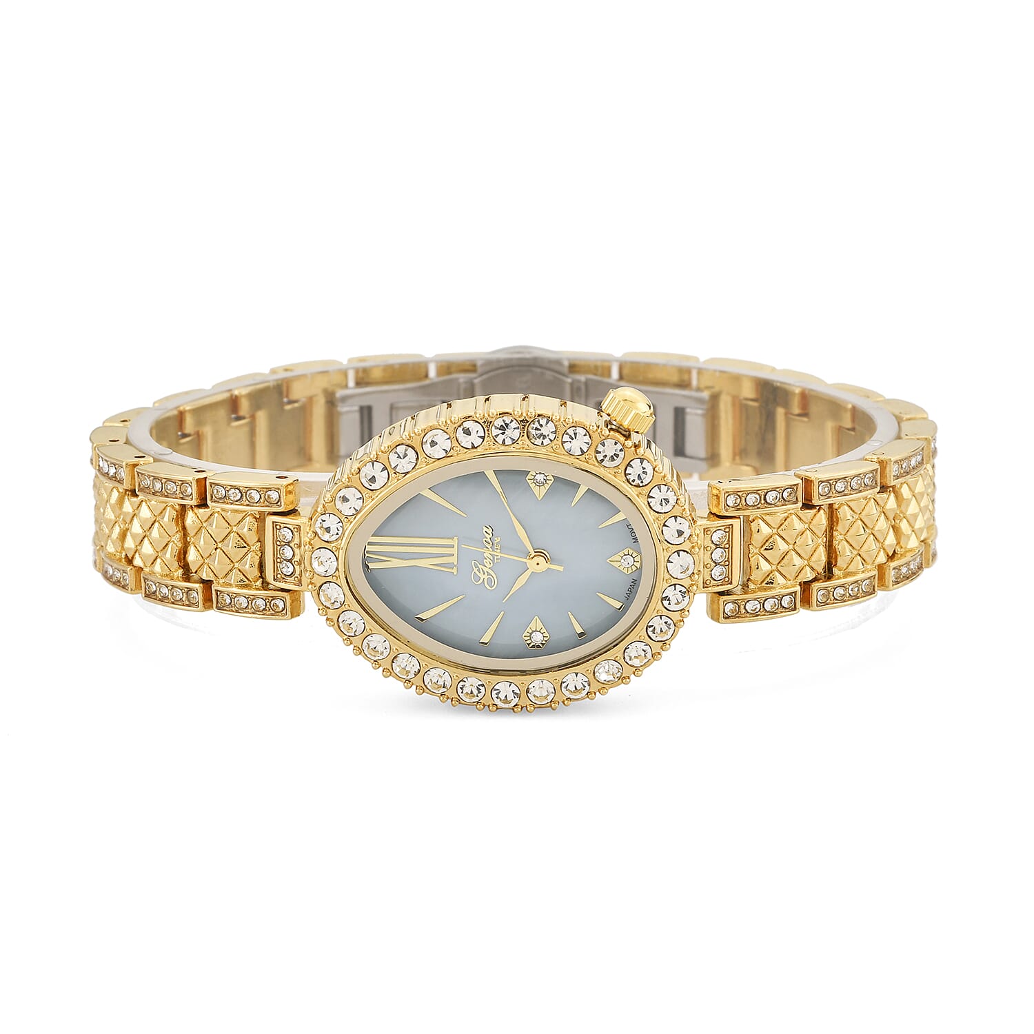 GENOA TIME V2 Miyota 2035 Japan Movement 3ATM Water Resistant White Crystal & Green MOP Dial Watch with Gold Colour Carving Strap