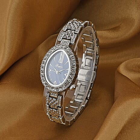 GENOA TIME V2 Miyota 2035 Japan Movement 3ATM Water Resistant White Crystal & Blue MOP Dial Watch with Silver Colour Carving Strap