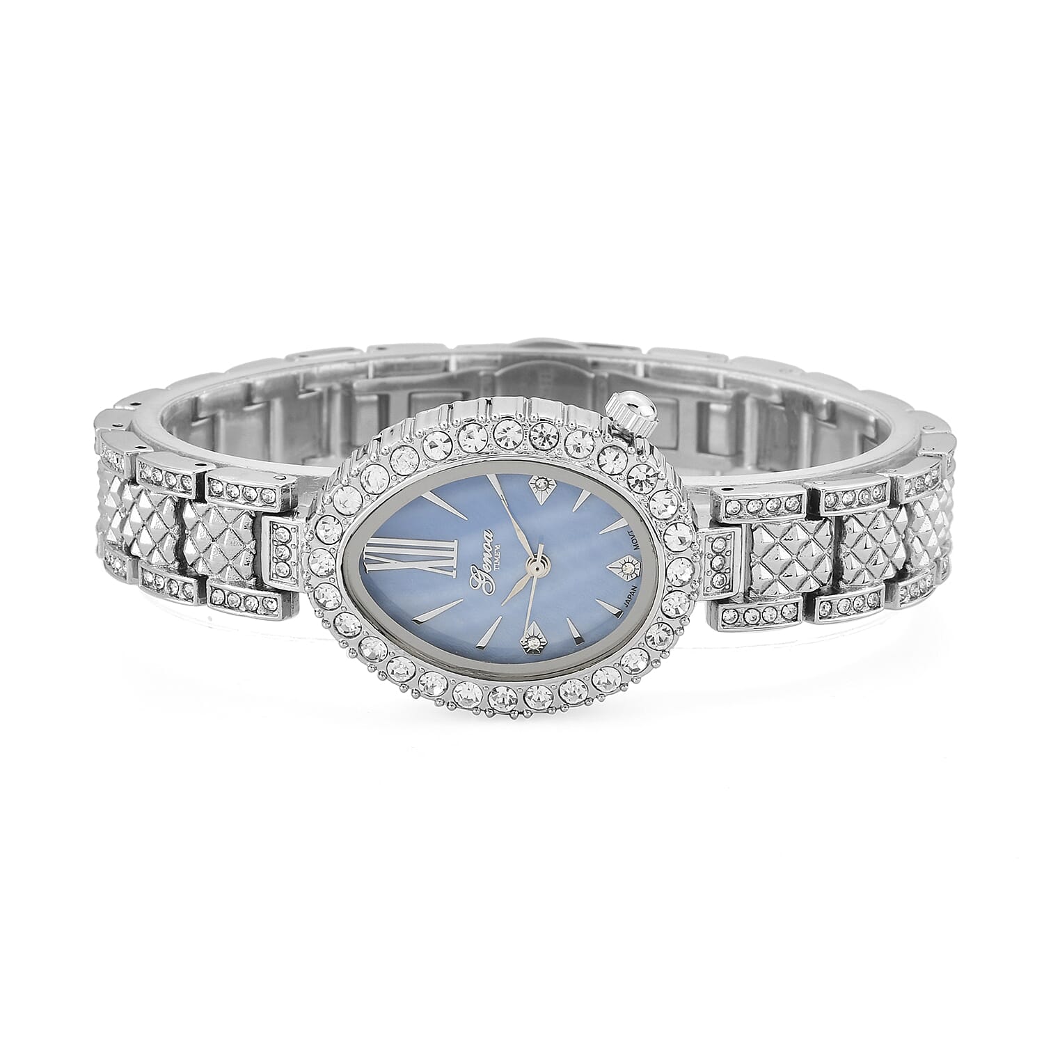 GENOA TIME V2 Miyota 2035 Japan Movement 3ATM Water Resistant White Crystal & Blue MOP Dial Watch with Silver Colour Carving Strap GENOA TIME V2 Miyota 2035 Japan Movement 3ATM Water Resistant White Crystal & Blue MOP Dial Watch with Silver Colour Carving Strap