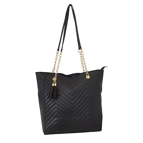 Nicole Brown Leatherette Tote Bag - Black