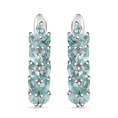 Lagoon Apatite Cluster Earring With Clasp in Rhodium Overlay Sterling Silver 2.02 Ct.