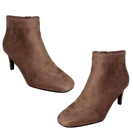 Ladies Microsuede Stiletto Heel Boots (Size 4) - Taupe