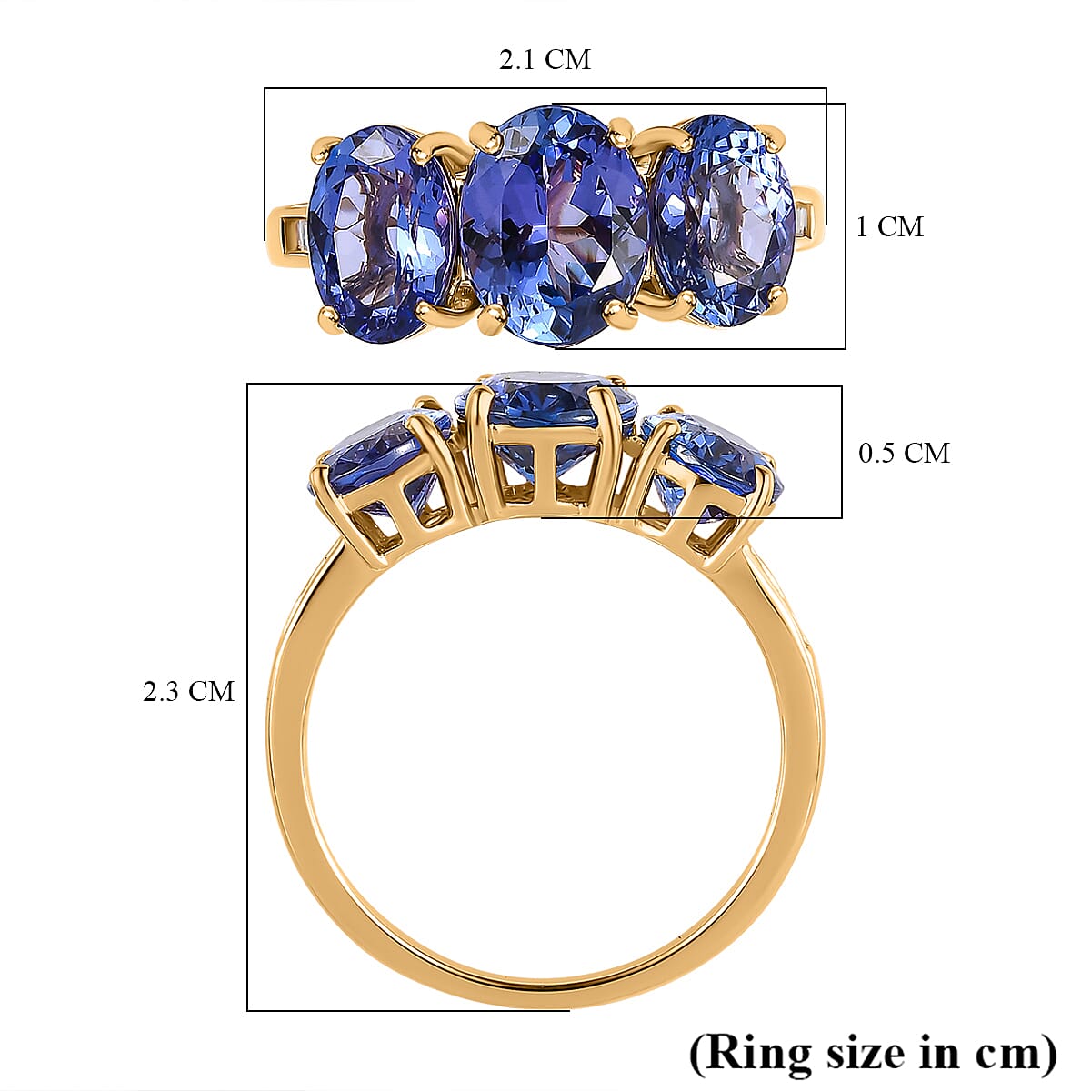 14K Yellow Gold AAA Tanzanite & I2-G-H Diamond Trilogy Ring 4.69 Ct. 14K Yellow Gold AAA Tanzanite & I2-G-H Diamond Trilogy Ring 4.69 Ct.