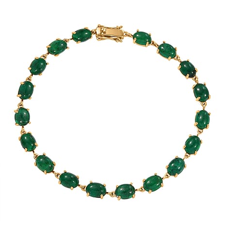 First Time Ever- 9K Yellow Gold Premium Cabochon Emerald Tennis Bracelet (Size - 7.5) 16.12 Ct