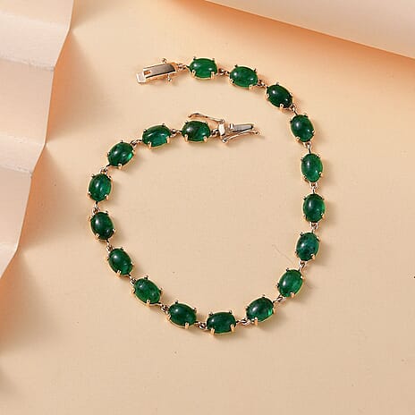 First Time Ever- 9K Yellow Gold Premium Cabochon Emerald Tennis Bracelet (Size - 7.5) 16.12 Ct
