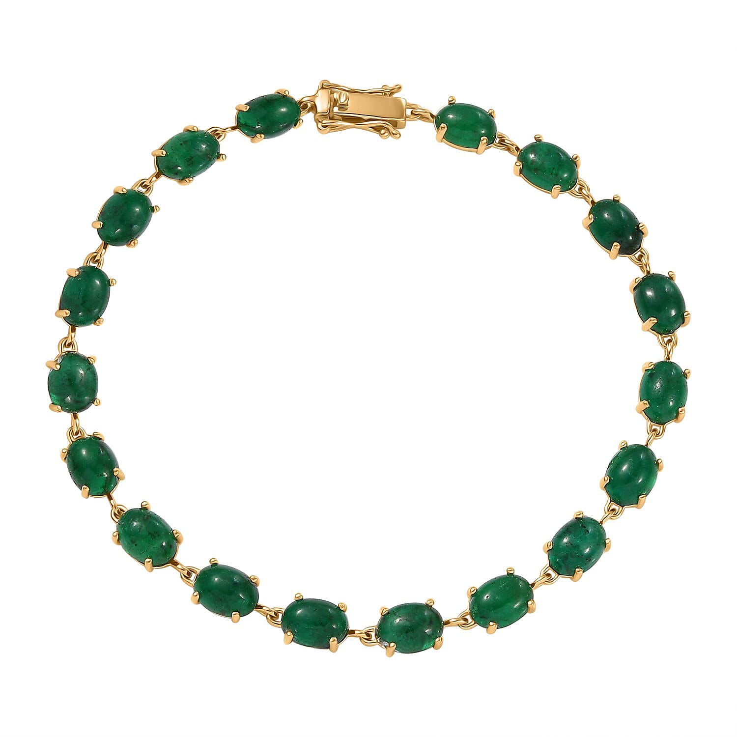 First Time Ever- 9K Yellow Gold Premium Cabochon Emerald Tennis Bracelet (Size - 7.5) 16.12 Ct Gold Wt 3.79Grms
