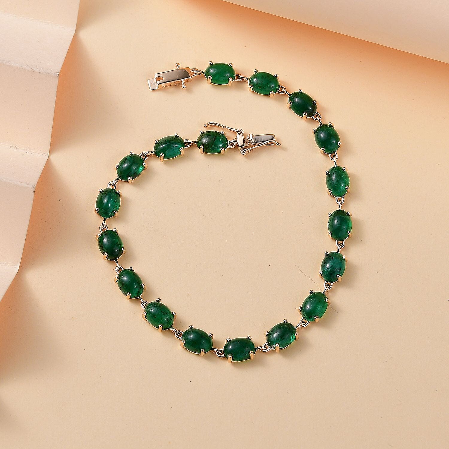 First Time Ever- 9K Yellow Gold Premium Cabochon Emerald Tennis Bracelet (Size - 7.5) 16.12 Ct Gold Wt 3.79Grms