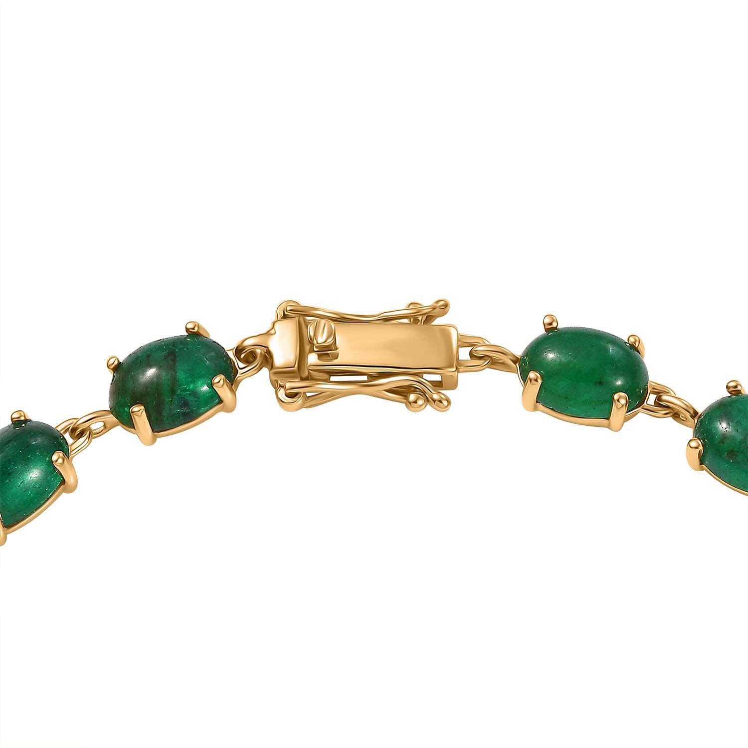 First Time Ever- 9K Yellow Gold Premium Cabochon Emerald Tennis Bracelet (Size - 7.5). Total Wt 16.12 ct.