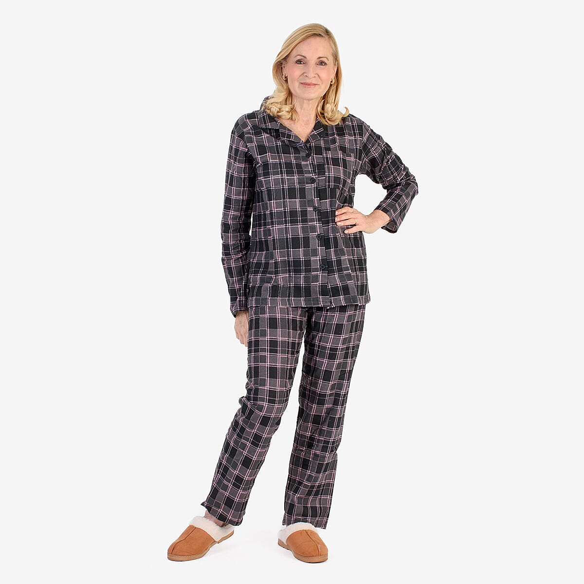 Flannel Check Loungwear  - Black & Black