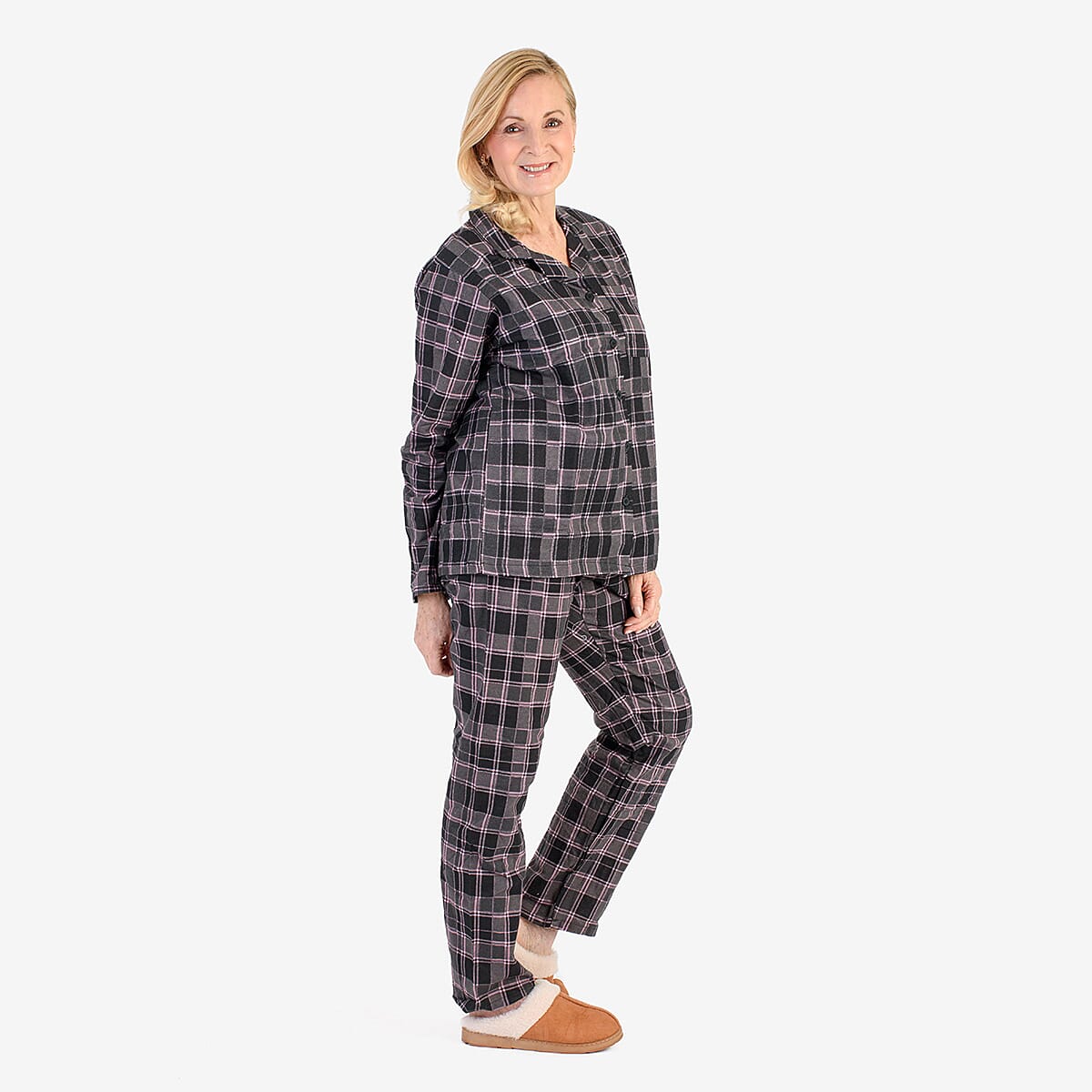 Flannel Check Loungwear  - Black & Black