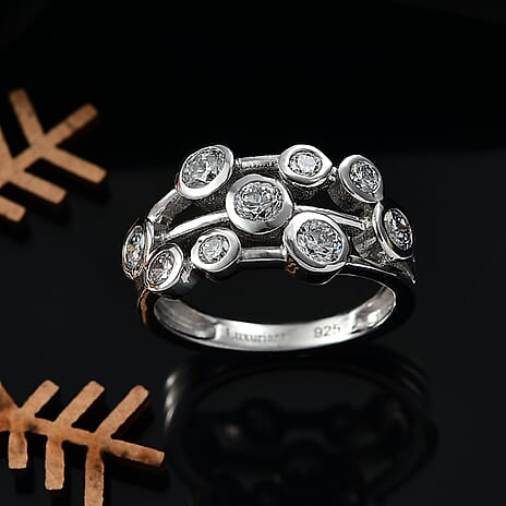 Luxuriant Diamond Lab Grown Diamond (SI-GH) Bubble Ring in Rhodium Overlay Sterling Silver 1.00 Ct.
