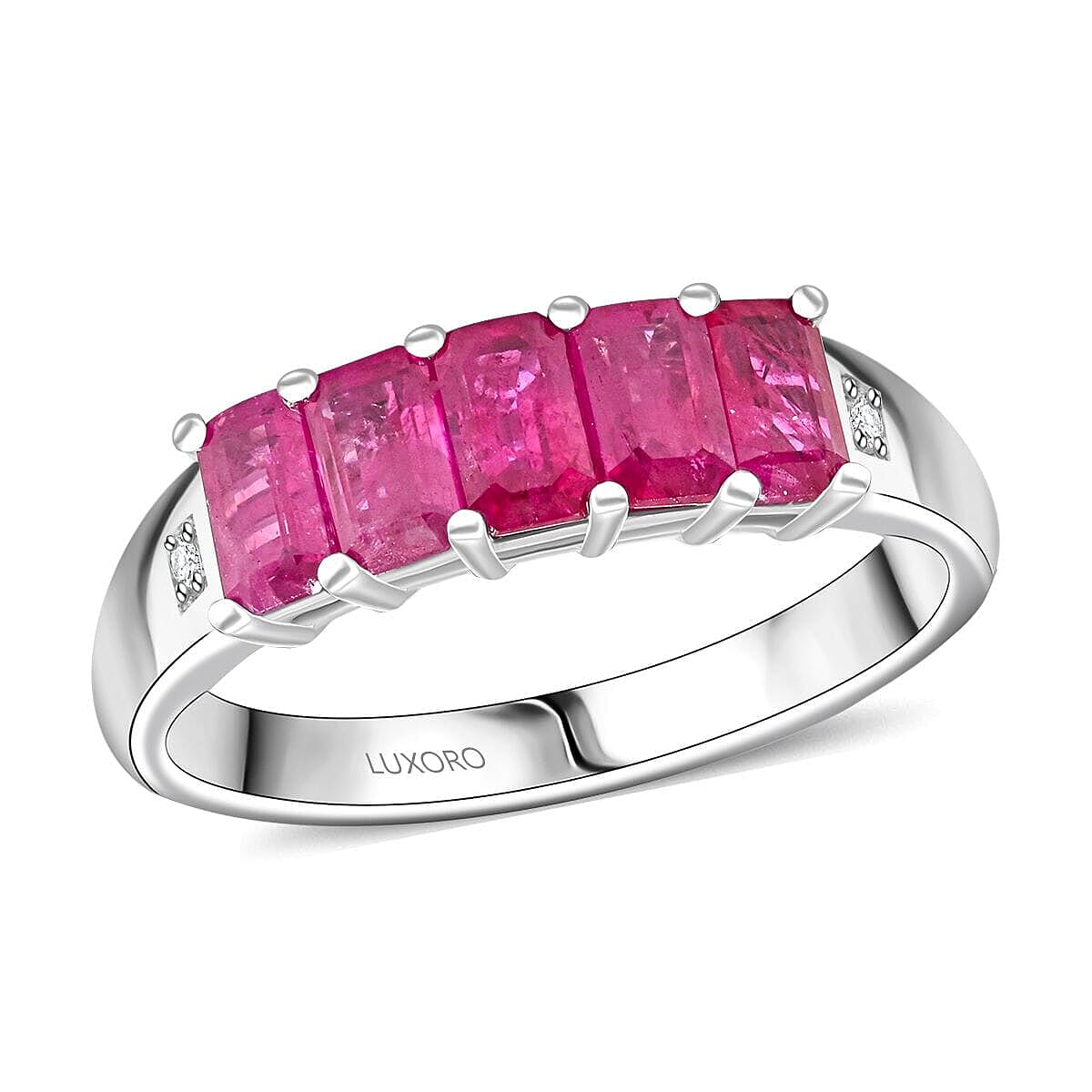 Luxoro  14K W Gold  AAA   Mozambique Ruby ,  White Diamond  I2 Ring 1.55 ct,  Gold Wt. 3.75 Gms  1.550  Ct.