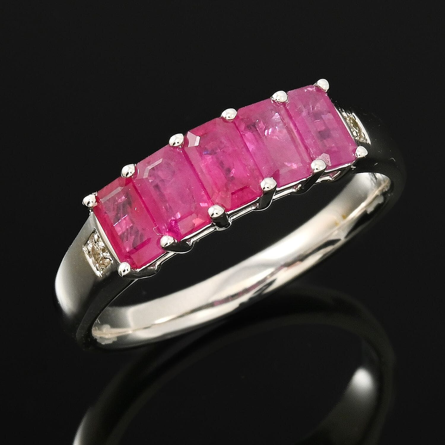 Luxoro  14K W Gold  AAA   Mozambique Ruby ,  White Diamond  I2 Ring 1.55 ct,  Gold Wt. 3.75 Gms  1.550  Ct.