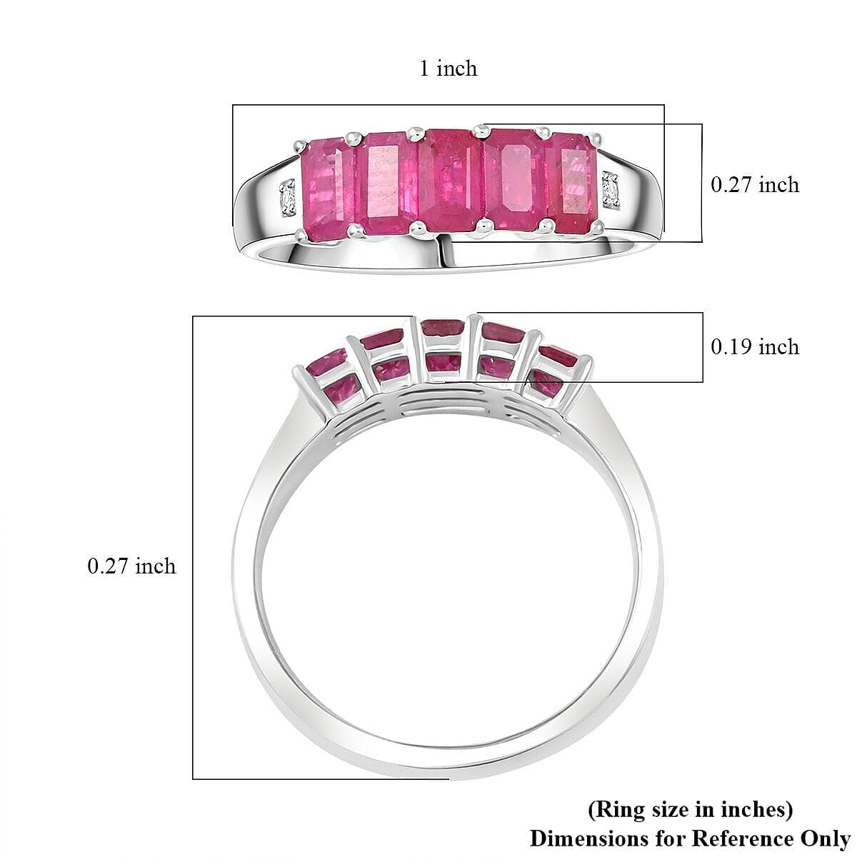Luxoro  14K W Gold  AAA   Mozambique Ruby ,  White Diamond  I2 Ring 1.55 ct,  Gold Wt. 3.75 Gms  1.550  Ct.