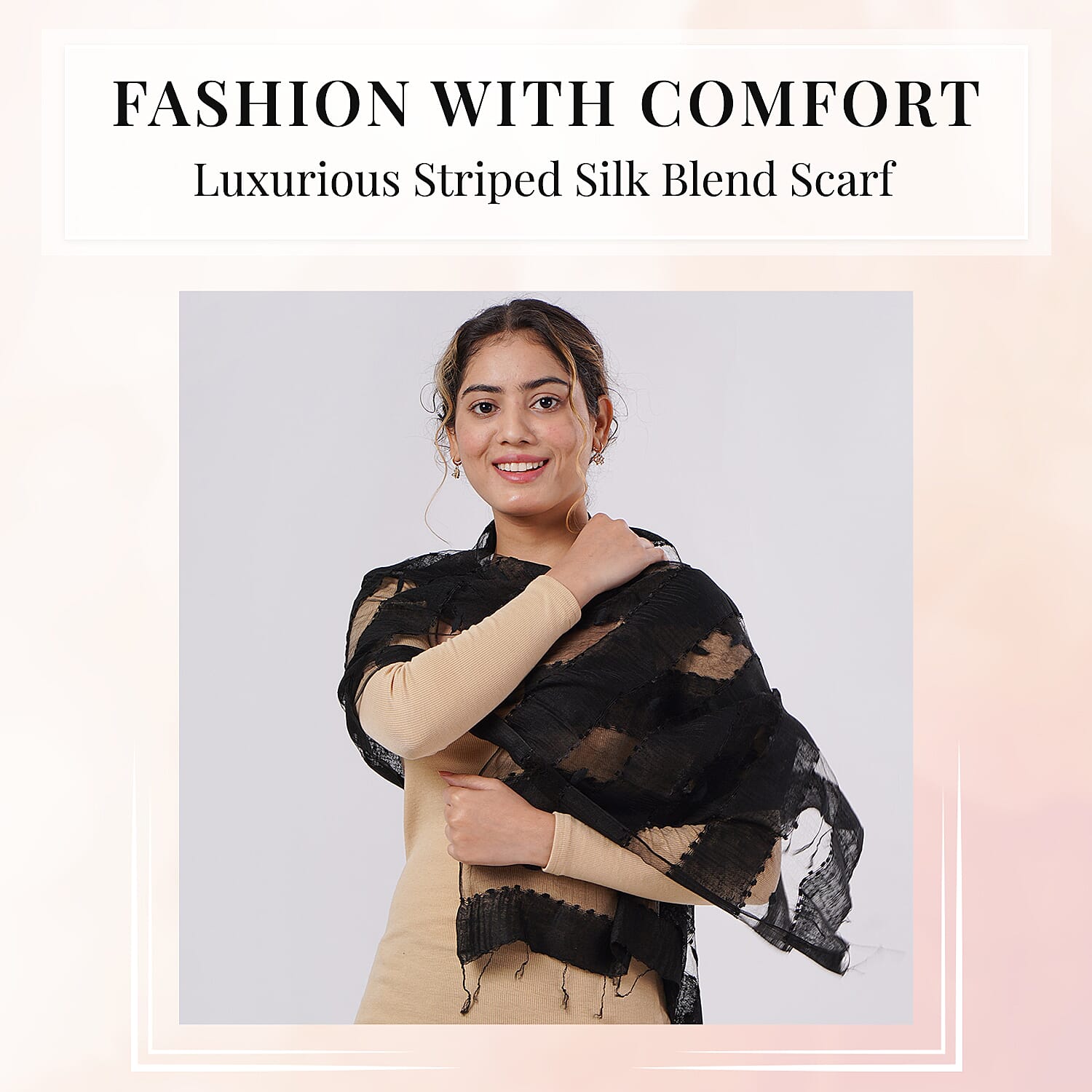 30% Silk and Modal Printed Scarf (Size - One Size) - Black