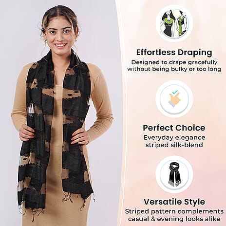 Closeout Modal Stripe Pattern Scarf (Size 175x60cm) - Black