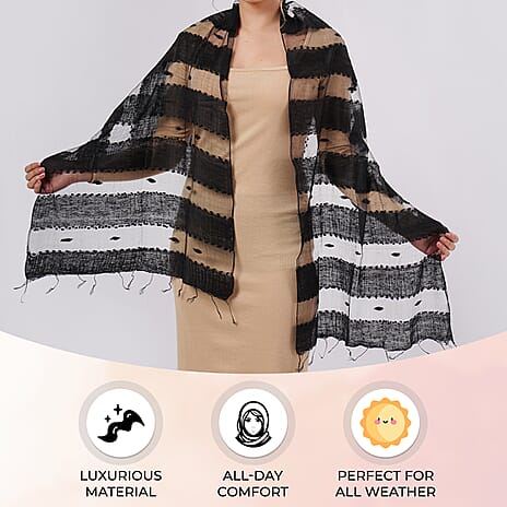 Closeout Modal Stripe Pattern Scarf (Size 175x60cm) - Black