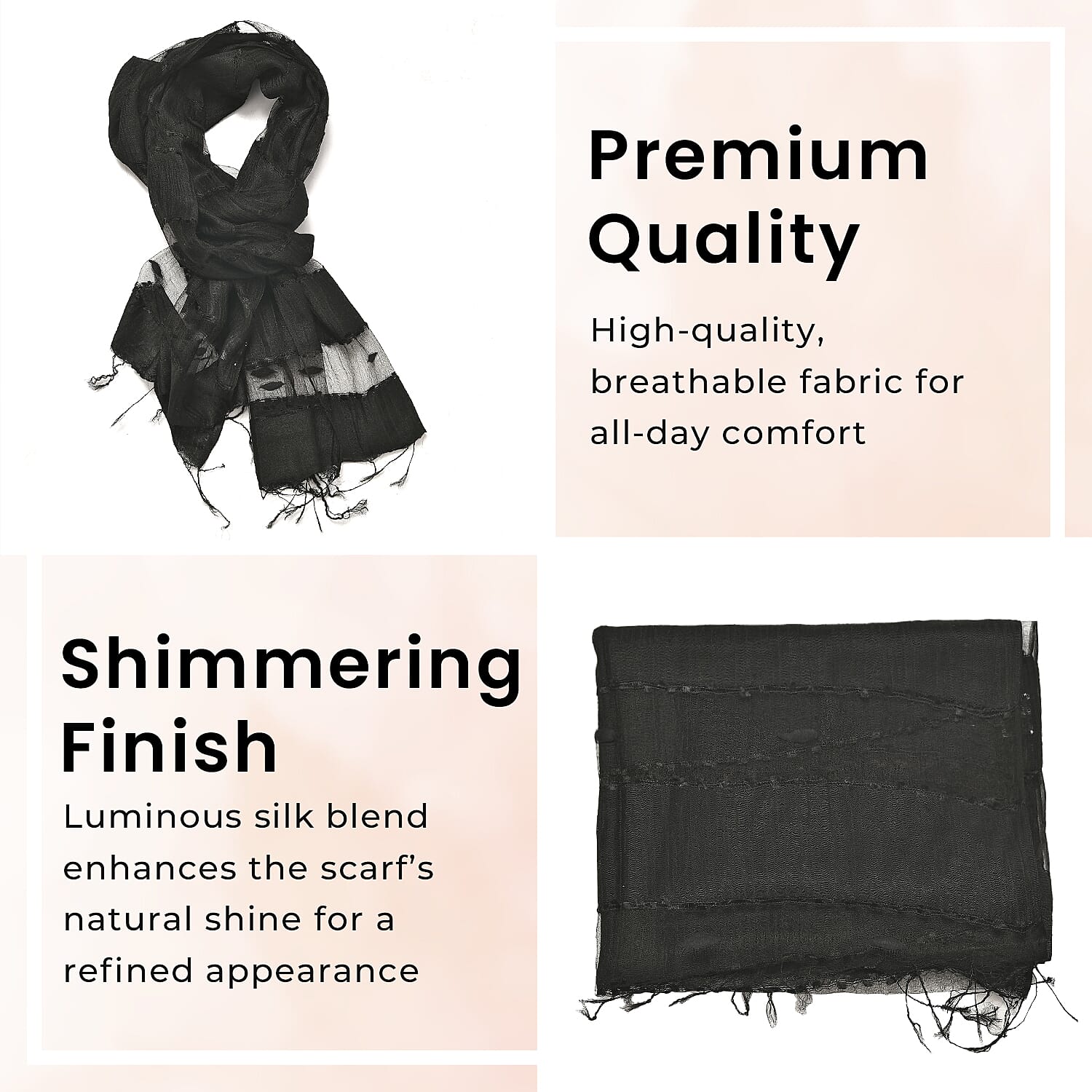 30% Silk and Modal Printed Scarf (Size - One Size) - Black