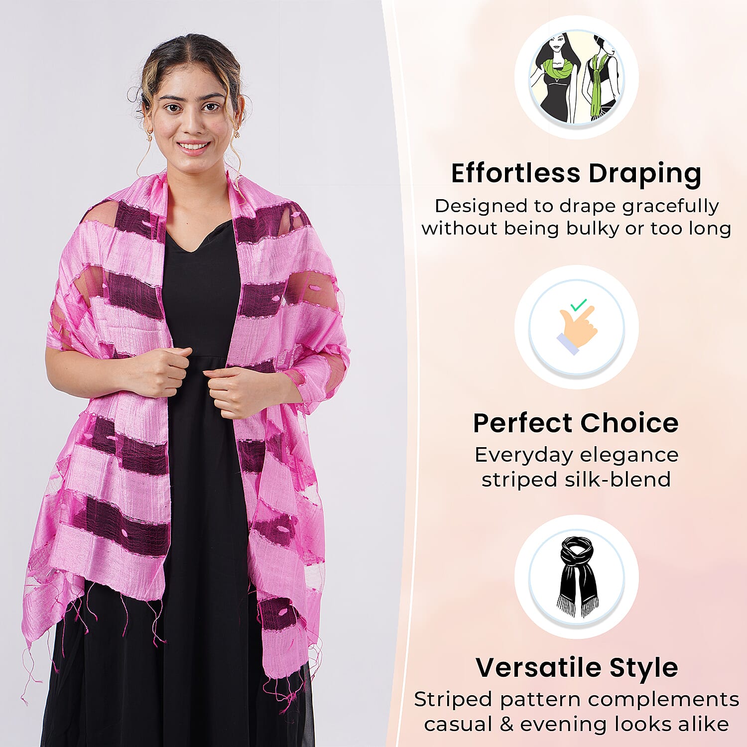 30% Silk and Modal Printed Scarf (Size - One Size) - Light Purple