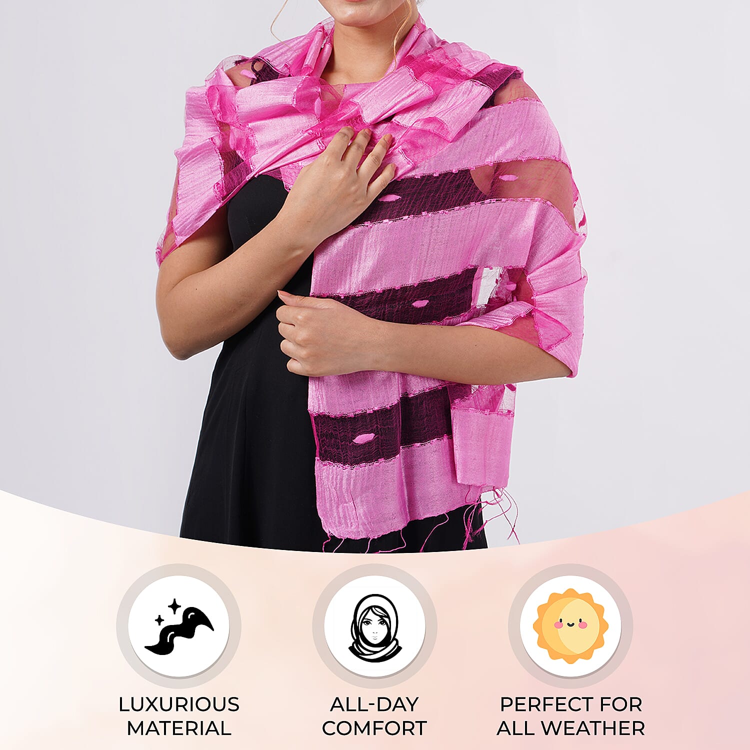 30% Silk and Modal Printed Scarf (Size - One Size) - Light Purple