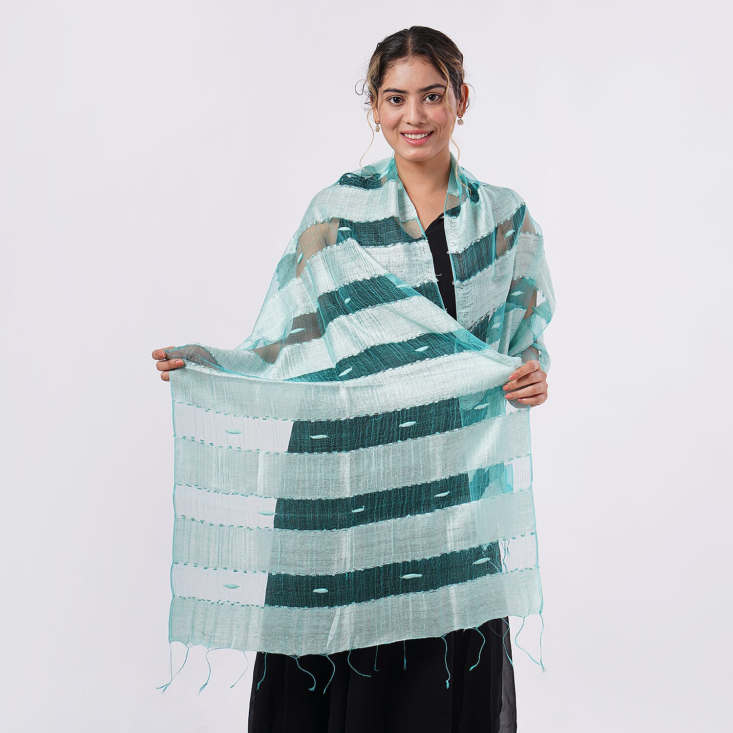 30% Silk and Modal Printed Scarf (Size - One Size) - Aqua