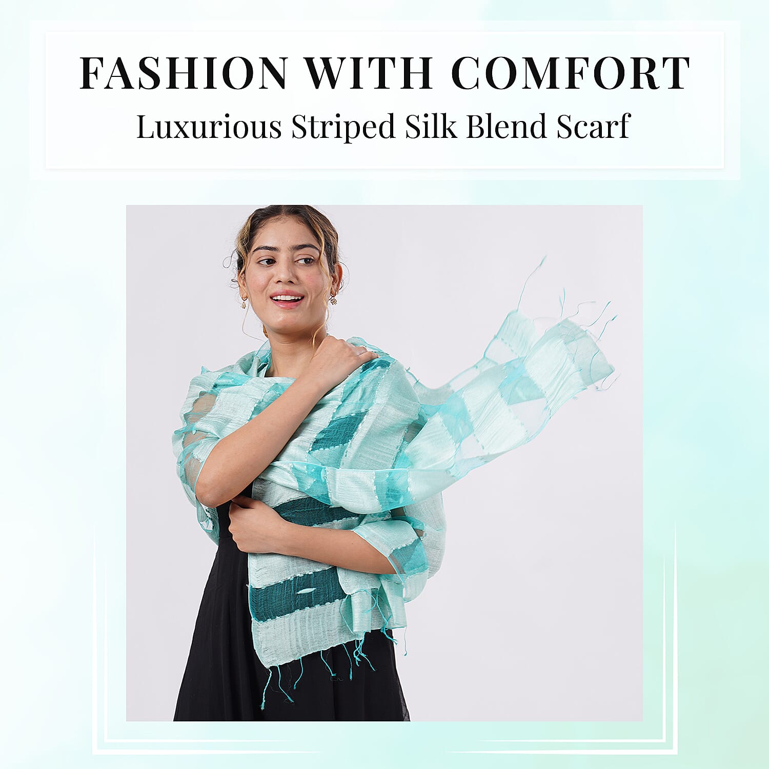 30% Silk and Modal Printed Scarf (Size - One Size) - Aqua