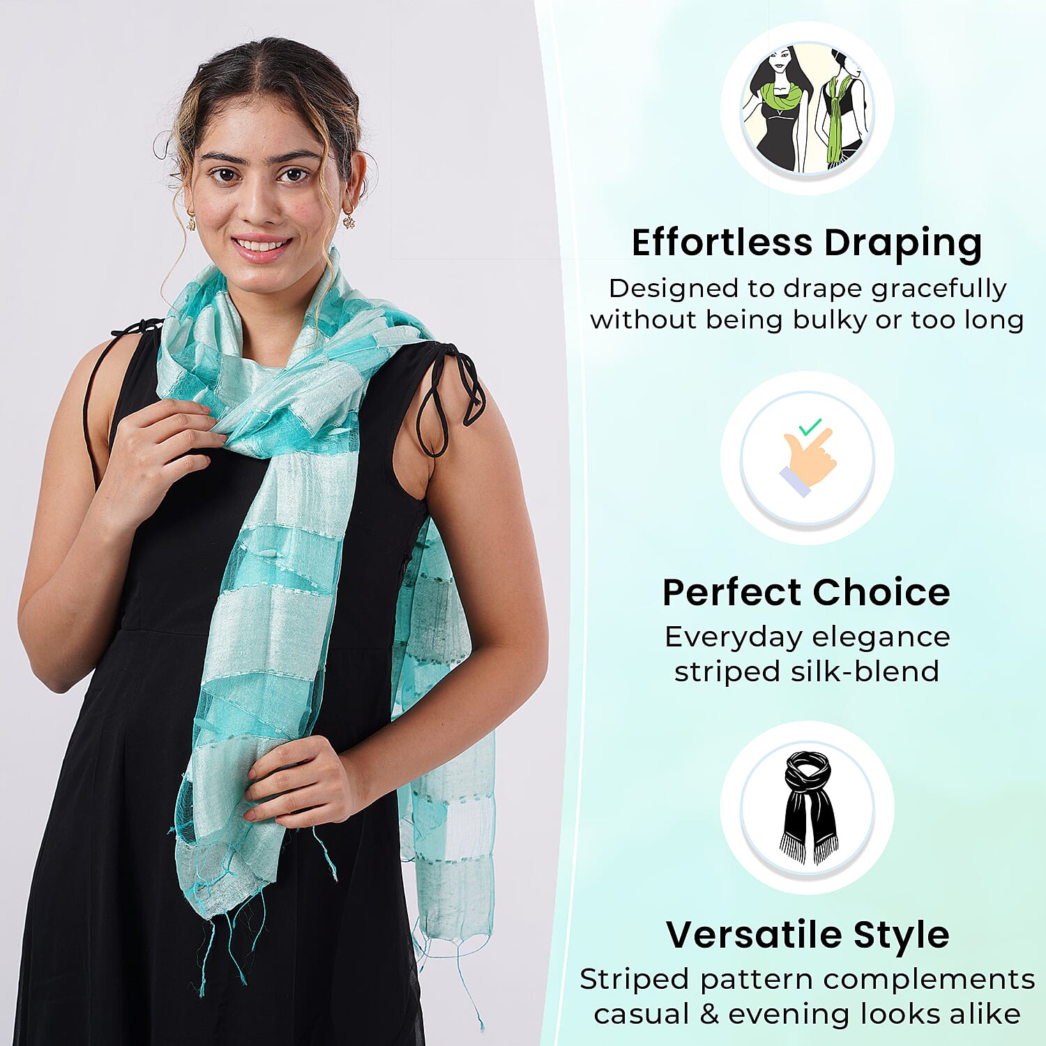 30% Silk and Modal Printed Scarf (Size - One Size) - Aqua