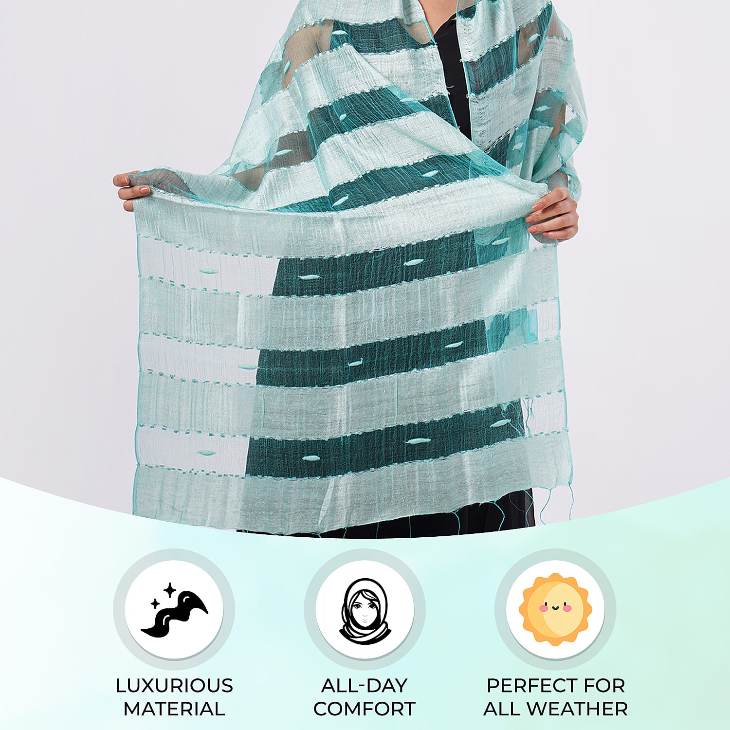 30% Silk and Modal Printed Scarf (Size - One Size) - Aqua