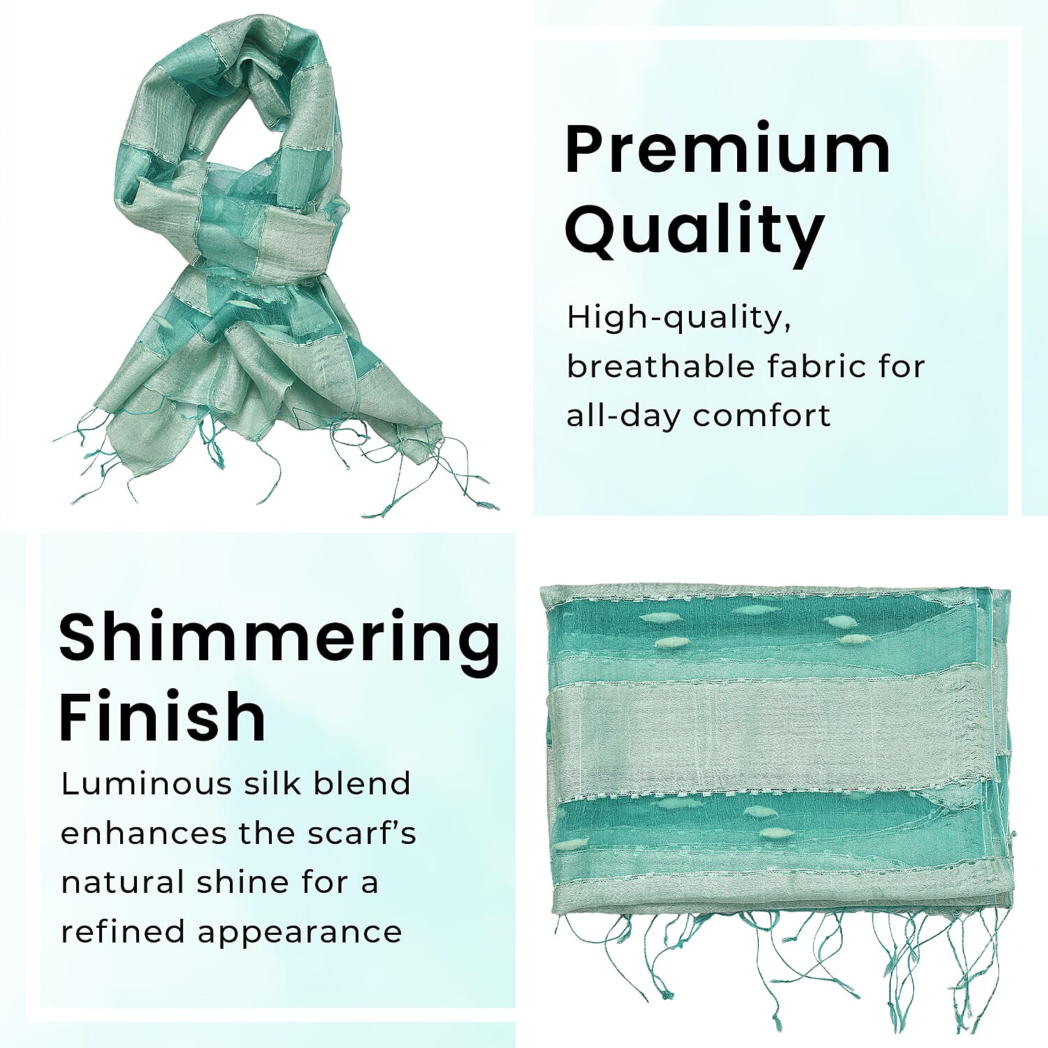 30% Silk and Modal Printed Scarf (Size - One Size) - Aqua