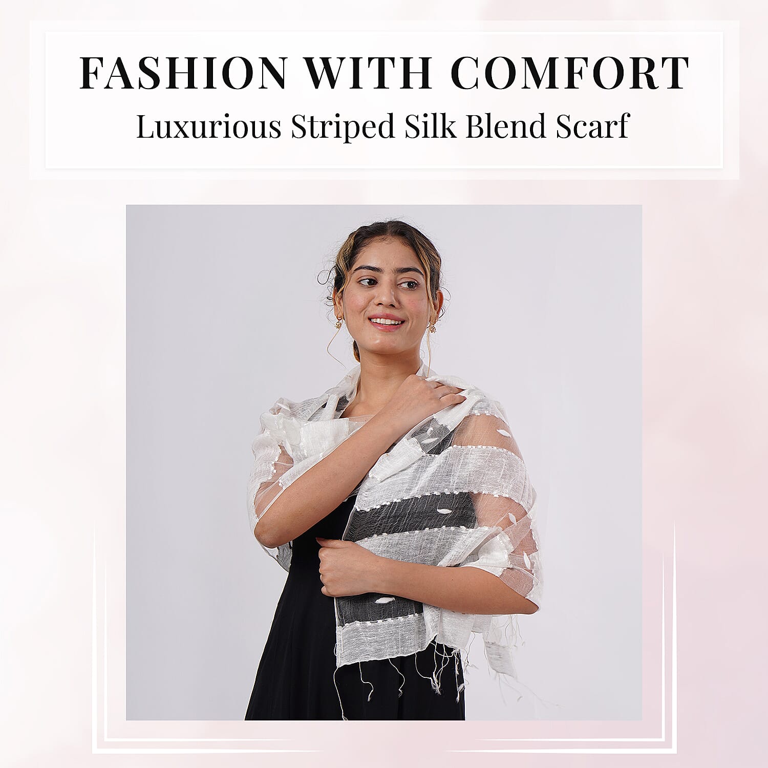 30% Silk and Modal Printed Scarf (Size - One Size) - White