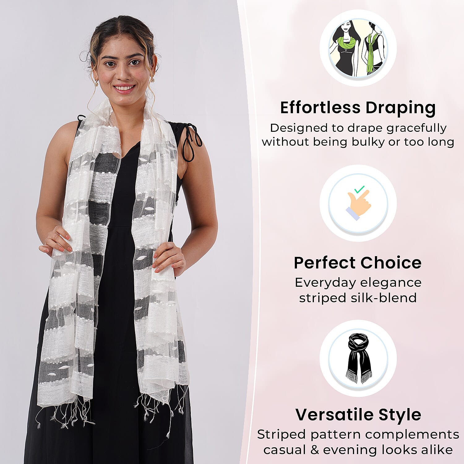 30% Silk and Modal Printed Scarf (Size - One Size) - White