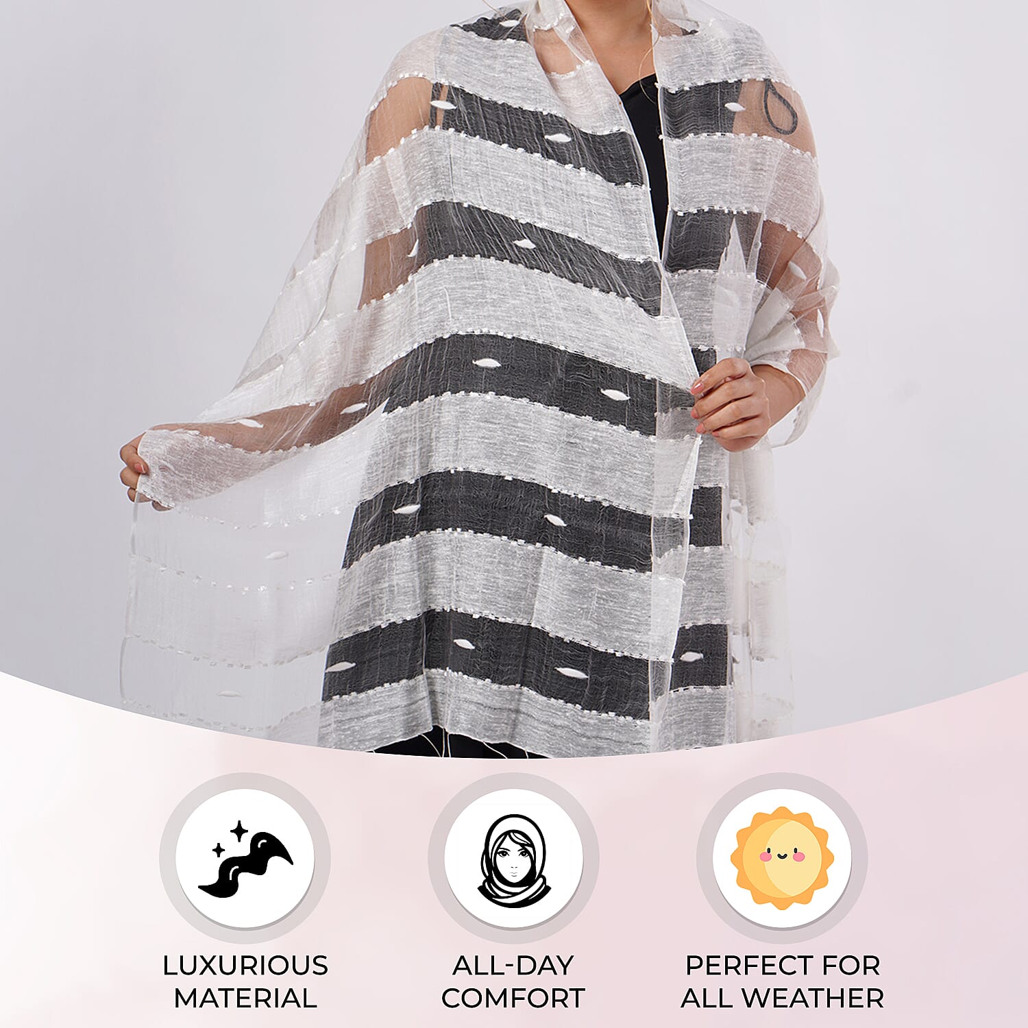 30% Silk and Modal Printed Scarf (Size - One Size) - White