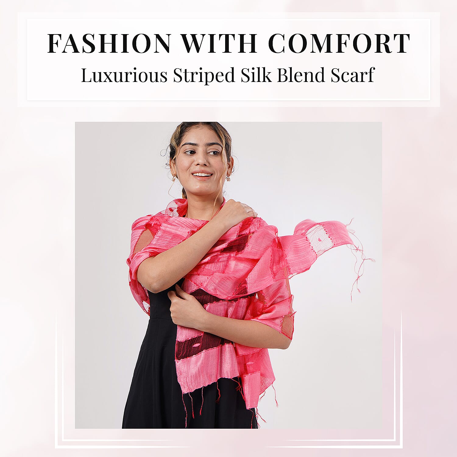 30% Silk and Modal Printed Scarf (Size - One Size) - Pink