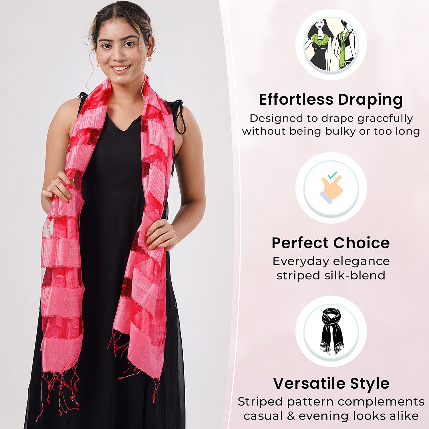 30% Silk and Modal Printed Scarf (Size - One Size) - Pink